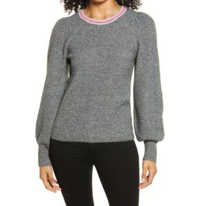 NEW Halogen Nordstrom Blouson Sleeve Knit Jumper Sweater In Grey Dark Heather
